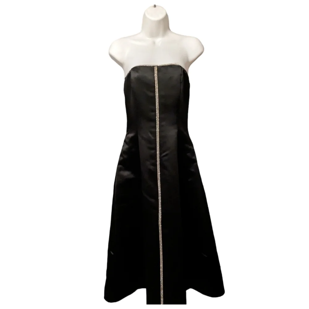 Jessica McClintock Black Prom Dress Vintage 80s Formal Gown Rhinestones Satin 4 - Picture 15 of 15